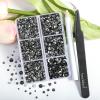 imageBeadsland 4300pcs Flatback RhinestonesGray Rhinestone Nail Gems Round Crystal Rhinestones for CraftsMixed 6 Sizes with Picking Tweezers and Wax Pencil Kit SS6SS20Black DiamondBlack Diamond