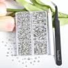 imageBeadsland 4300pcs Flatback RhinestonesGray Rhinestone Nail Gems Round Crystal Rhinestones for CraftsMixed 6 Sizes with Picking Tweezers and Wax Pencil Kit SS6SS20Black DiamondCrystal