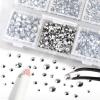 imageBeadsland 4300pcs Flatback RhinestonesGray Rhinestone Nail Gems Round Crystal Rhinestones for CraftsMixed 6 Sizes with Picking Tweezers and Wax Pencil Kit SS6SS20Black DiamondSilver Hematite