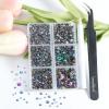 imageBeadsland 4300pcs Flatback RhinestonesGray Rhinestone Nail Gems Round Crystal Rhinestones for CraftsMixed 6 Sizes with Picking Tweezers and Wax Pencil Kit SS6SS20Black DiamondGreen Volcano