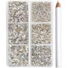 imageBeadsland 7200pcs Flatback RhinestonesOrange Rhinestone Nail Gems Round Crystal Rhinestones for CraftsMixed 6 Sizes with Wax Pencil Kit SS3SS10HyacinthOrangeBlue Moonlight