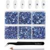 imageBeadsland 4300pcs Flatback RhinestonesGray Rhinestone Nail Gems Round Crystal Rhinestones for CraftsMixed 6 Sizes with Picking Tweezers and Wax Pencil Kit SS6SS20Black DiamondLight Sapphire