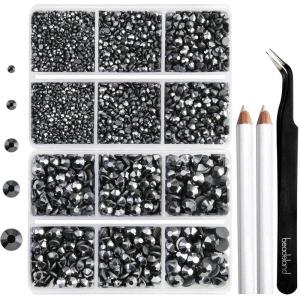 image6736pcs Hotfix Rhinestones FlatbackRoyal Blue Rhinestones for Crafts Clothes Mixed 5 Sizes Hotfix Crystals with Tweezers and Wax Pencil Kit SS6SS30SapphireJet Hematite