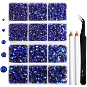 image6736pcs Hotfix Rhinestones FlatbackRoyal Blue Rhinestones for Crafts Clothes Mixed 5 Sizes Hotfix Crystals with Tweezers and Wax Pencil Kit SS6SS30SapphireSapphire
