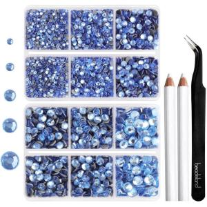 image6736pcs Hotfix Rhinestones FlatbackRoyal Blue Rhinestones for Crafts Clothes Mixed 5 Sizes Hotfix Crystals with Tweezers and Wax Pencil Kit SS6SS30SapphireLtSapphire