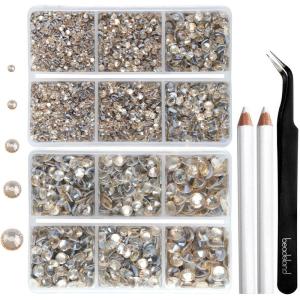 image6736pcs Hotfix Rhinestones FlatbackRoyal Blue Rhinestones for Crafts Clothes Mixed 5 Sizes Hotfix Crystals with Tweezers and Wax Pencil Kit SS6SS30SapphireGolden Shadow