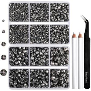 image6736pcs Hotfix Rhinestones FlatbackRoyal Blue Rhinestones for Crafts Clothes Mixed 5 Sizes Hotfix Crystals with Tweezers and Wax Pencil Kit SS6SS30SapphireHematite