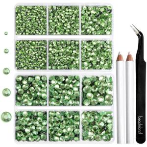 image6736pcs Hotfix Rhinestones FlatbackRoyal Blue Rhinestones for Crafts Clothes Mixed 5 Sizes Hotfix Crystals with Tweezers and Wax Pencil Kit SS6SS30SapphireLight Green