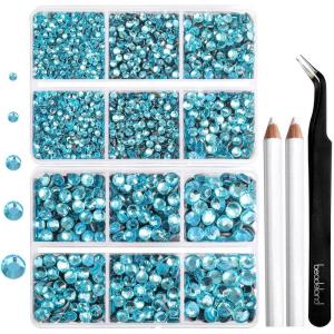 image6736pcs Hotfix Rhinestones FlatbackRoyal Blue Rhinestones for Crafts Clothes Mixed 5 Sizes Hotfix Crystals with Tweezers and Wax Pencil Kit SS6SS30SapphireAquamarine