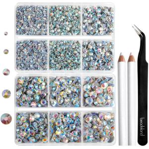 image6736pcs Hotfix Rhinestones FlatbackRoyal Blue Rhinestones for Crafts Clothes Mixed 5 Sizes Hotfix Crystals with Tweezers and Wax Pencil Kit SS6SS30SapphireCrystal AB
