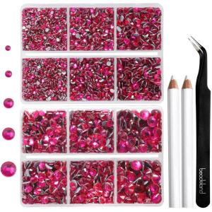 image6736pcs Hotfix Rhinestones FlatbackRoyal Blue Rhinestones for Crafts Clothes Mixed 5 Sizes Hotfix Crystals with Tweezers and Wax Pencil Kit SS6SS30SapphireHot Pink