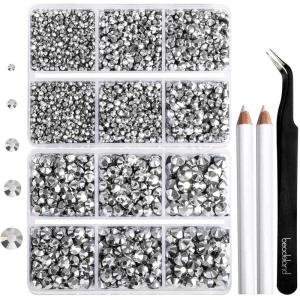 image6736pcs Hotfix Rhinestones FlatbackRoyal Blue Rhinestones for Crafts Clothes Mixed 5 Sizes Hotfix Crystals with Tweezers and Wax Pencil Kit SS6SS30SapphireSilver Hematite