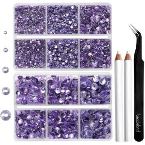 image6736pcs Hotfix Rhinestones FlatbackRoyal Blue Rhinestones for Crafts Clothes Mixed 5 Sizes Hotfix Crystals with Tweezers and Wax Pencil Kit SS6SS30SapphireViolet