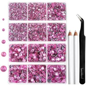 image6736pcs Hotfix Rhinestones FlatbackRoyal Blue Rhinestones for Crafts Clothes Mixed 5 Sizes Hotfix Crystals with Tweezers and Wax Pencil Kit SS6SS30SapphireDkPink