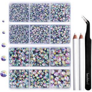 image6736pcs Hotfix Rhinestones FlatbackRoyal Blue Rhinestones for Crafts Clothes Mixed 5 Sizes Hotfix Crystals with Tweezers and Wax Pencil Kit SS6SS30SapphireClear AB