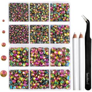 image6736pcs Hotfix Rhinestones FlatbackRoyal Blue Rhinestones for Crafts Clothes Mixed 5 Sizes Hotfix Crystals with Tweezers and Wax Pencil Kit SS6SS30SapphireRainbow
