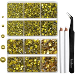 image6736pcs Hotfix Rhinestones FlatbackRoyal Blue Rhinestones for Crafts Clothes Mixed 5 Sizes Hotfix Crystals with Tweezers and Wax Pencil Kit SS6SS30SapphireLemon Yellow