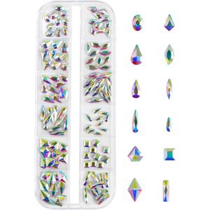 imageBeadsland 120pcs Multi Shapes Crystal AB Flatback Rhinestones Kit Glass Crystal Rhinestones for Nails 12 Shapes SetSet 07