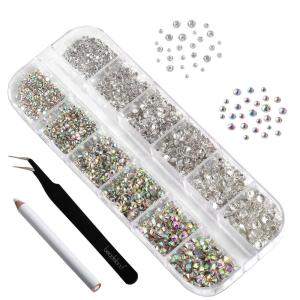 imageBeadsland 2880pcs Flatback Nail Rhinestones Kit Makeup Rhinestones for Eyes Face Clear AB and Crystal Mix 6 Sizes for Crafts Set 06