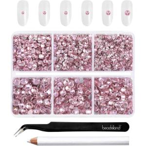imageBeadsland 4300pcs Flatback RhinestonesGray Rhinestone Nail Gems Round Crystal Rhinestones for CraftsMixed 6 Sizes with Picking Tweezers and Wax Pencil Kit SS6SS20Black DiamondLight RoseLight Pink