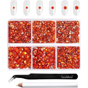 imageBeadsland 4300pcs Flatback RhinestonesGray Rhinestone Nail Gems Round Crystal Rhinestones for CraftsMixed 6 Sizes with Picking Tweezers and Wax Pencil Kit SS6SS20Black DiamondHyacinthOrange