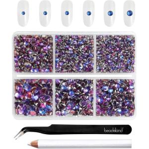 imageBeadsland 4300pcs Flatback RhinestonesGray Rhinestone Nail Gems Round Crystal Rhinestones for CraftsMixed 6 Sizes with Picking Tweezers and Wax Pencil Kit SS6SS20Black DiamondPurple Velvet