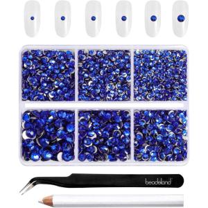 imageBeadsland 4300pcs Flatback RhinestonesGray Rhinestone Nail Gems Round Crystal Rhinestones for CraftsMixed 6 Sizes with Picking Tweezers and Wax Pencil Kit SS6SS20Black DiamondSapphire