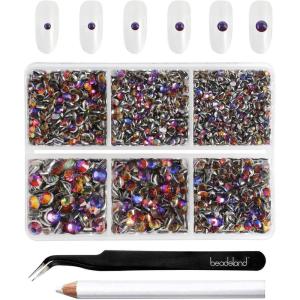imageBeadsland 4300pcs Flatback RhinestonesGray Rhinestone Nail Gems Round Crystal Rhinestones for CraftsMixed 6 Sizes with Picking Tweezers and Wax Pencil Kit SS6SS20Black DiamondBlue Volcano