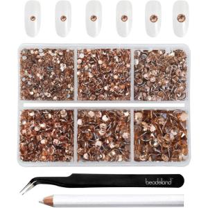 imageBeadsland 4300pcs Flatback RhinestonesGray Rhinestone Nail Gems Round Crystal Rhinestones for CraftsMixed 6 Sizes with Picking Tweezers and Wax Pencil Kit SS6SS20Black DiamondLight Peach
