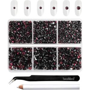 imageBeadsland 4300pcs Flatback RhinestonesGray Rhinestone Nail Gems Round Crystal Rhinestones for CraftsMixed 6 Sizes with Picking Tweezers and Wax Pencil Kit SS6SS20Black DiamondAmethyst