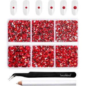 imageBeadsland 4300pcs Flatback RhinestonesGray Rhinestone Nail Gems Round Crystal Rhinestones for CraftsMixed 6 Sizes with Picking Tweezers and Wax Pencil Kit SS6SS20Black DiamondLight Siam