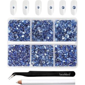 imageBeadsland 4300pcs Flatback RhinestonesGray Rhinestone Nail Gems Round Crystal Rhinestones for CraftsMixed 6 Sizes with Picking Tweezers and Wax Pencil Kit SS6SS20Black DiamondLight Sapphire