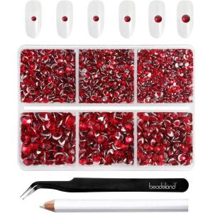 imageBeadsland 4300pcs Flatback RhinestonesGray Rhinestone Nail Gems Round Crystal Rhinestones for CraftsMixed 6 Sizes with Picking Tweezers and Wax Pencil Kit SS6SS20Black DiamondSiam