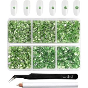 imageBeadsland 4300pcs Flatback RhinestonesGray Rhinestone Nail Gems Round Crystal Rhinestones for CraftsMixed 6 Sizes with Picking Tweezers and Wax Pencil Kit SS6SS20Black DiamondLight Green