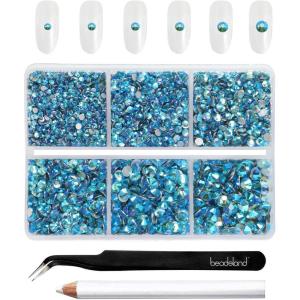 imageBeadsland 4300pcs Flatback RhinestonesGray Rhinestone Nail Gems Round Crystal Rhinestones for CraftsMixed 6 Sizes with Picking Tweezers and Wax Pencil Kit SS6SS20Black DiamondAquamarine AB