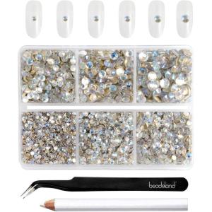 imageBeadsland 4300pcs Flatback RhinestonesGray Rhinestone Nail Gems Round Crystal Rhinestones for CraftsMixed 6 Sizes with Picking Tweezers and Wax Pencil Kit SS6SS20Black DiamondBlue Moonlight
