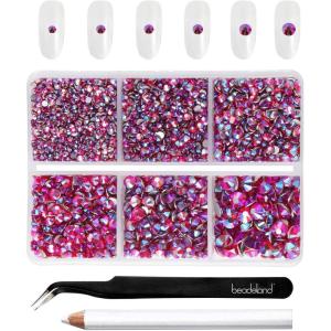 imageBeadsland 4300pcs Flatback RhinestonesGray Rhinestone Nail Gems Round Crystal Rhinestones for CraftsMixed 6 Sizes with Picking Tweezers and Wax Pencil Kit SS6SS20Black DiamondSiam AB