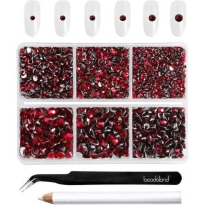 imageBeadsland 4300pcs Flatback RhinestonesGray Rhinestone Nail Gems Round Crystal Rhinestones for CraftsMixed 6 Sizes with Picking Tweezers and Wax Pencil Kit SS6SS20Black DiamondDark Siam