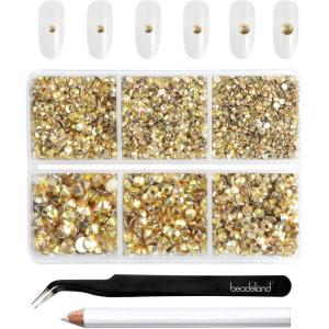 imageBeadsland 4300pcs Flatback RhinestonesGray Rhinestone Nail Gems Round Crystal Rhinestones for CraftsMixed 6 Sizes with Picking Tweezers and Wax Pencil Kit SS6SS20Black DiamondMetal Sunlight