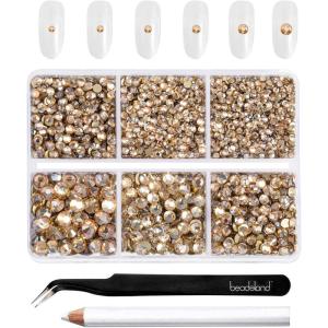 imageBeadsland 4300pcs Flatback RhinestonesGray Rhinestone Nail Gems Round Crystal Rhinestones for CraftsMixed 6 Sizes with Picking Tweezers and Wax Pencil Kit SS6SS20Black DiamondGolden Shadow