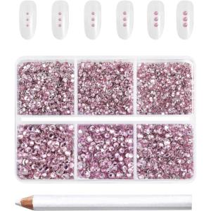 imageBeadsland 7200pcs Flatback RhinestonesOrange Rhinestone Nail Gems Round Crystal Rhinestones for CraftsMixed 6 Sizes with Wax Pencil Kit SS3SS10HyacinthOrangeLight pink