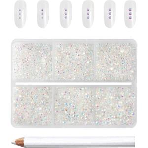 imageBeadsland 7200pcs Flatback RhinestonesOrange Rhinestone Nail Gems Round Crystal Rhinestones for CraftsMixed 6 Sizes with Wax Pencil Kit SS3SS10HyacinthOrangeTransparent AB