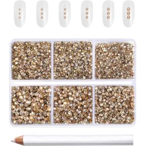 imageBeadsland 7200pcs Flatback RhinestonesOrange Rhinestone Nail Gems Round Crystal Rhinestones for CraftsMixed 6 Sizes with Wax Pencil Kit SS3SS10HyacinthOrangeGolden Shadow