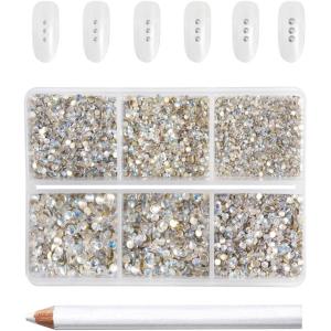 imageBeadsland 7200pcs Flatback RhinestonesOrange Rhinestone Nail Gems Round Crystal Rhinestones for CraftsMixed 6 Sizes with Wax Pencil Kit SS3SS10HyacinthOrangeBlue Moonlight