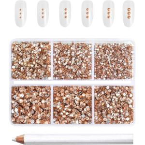 imageBeadsland 7200pcs Flatback RhinestonesOrange Rhinestone Nail Gems Round Crystal Rhinestones for CraftsMixed 6 Sizes with Wax Pencil Kit SS3SS10HyacinthOrangeLight Peach