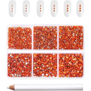 imageBeadsland 7200pcs Flatback RhinestonesOrange Rhinestone Nail Gems Round Crystal Rhinestones for CraftsMixed 6 Sizes with Wax Pencil Kit SS3SS10HyacinthOrangeOrange