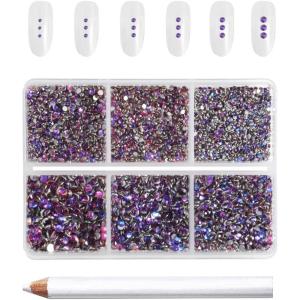 imageBeadsland 7200pcs Flatback RhinestonesOrange Rhinestone Nail Gems Round Crystal Rhinestones for CraftsMixed 6 Sizes with Wax Pencil Kit SS3SS10HyacinthOrangePurple Velvet