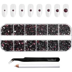 imageBeadsland Rhinestones for Makeup8 Sizes 2500pcs Red Flatback Rhinestones Eye Gems for Nails Crafts with Tweezers and Wax PencilSiamSS4SS30Amethyst