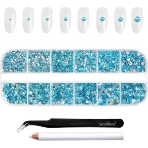 imageBeadsland Rhinestones for Makeup8 Sizes 2500pcs Red Flatback Rhinestones Eye Gems for Nails Crafts with Tweezers and Wax PencilSiamSS4SS30Aquamarine