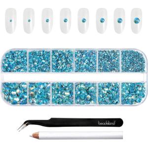 imageBeadsland Rhinestones for Makeup8 Sizes 2500pcs Red Flatback Rhinestones Eye Gems for Nails Crafts with Tweezers and Wax PencilSiamSS4SS30Aquamarine AB